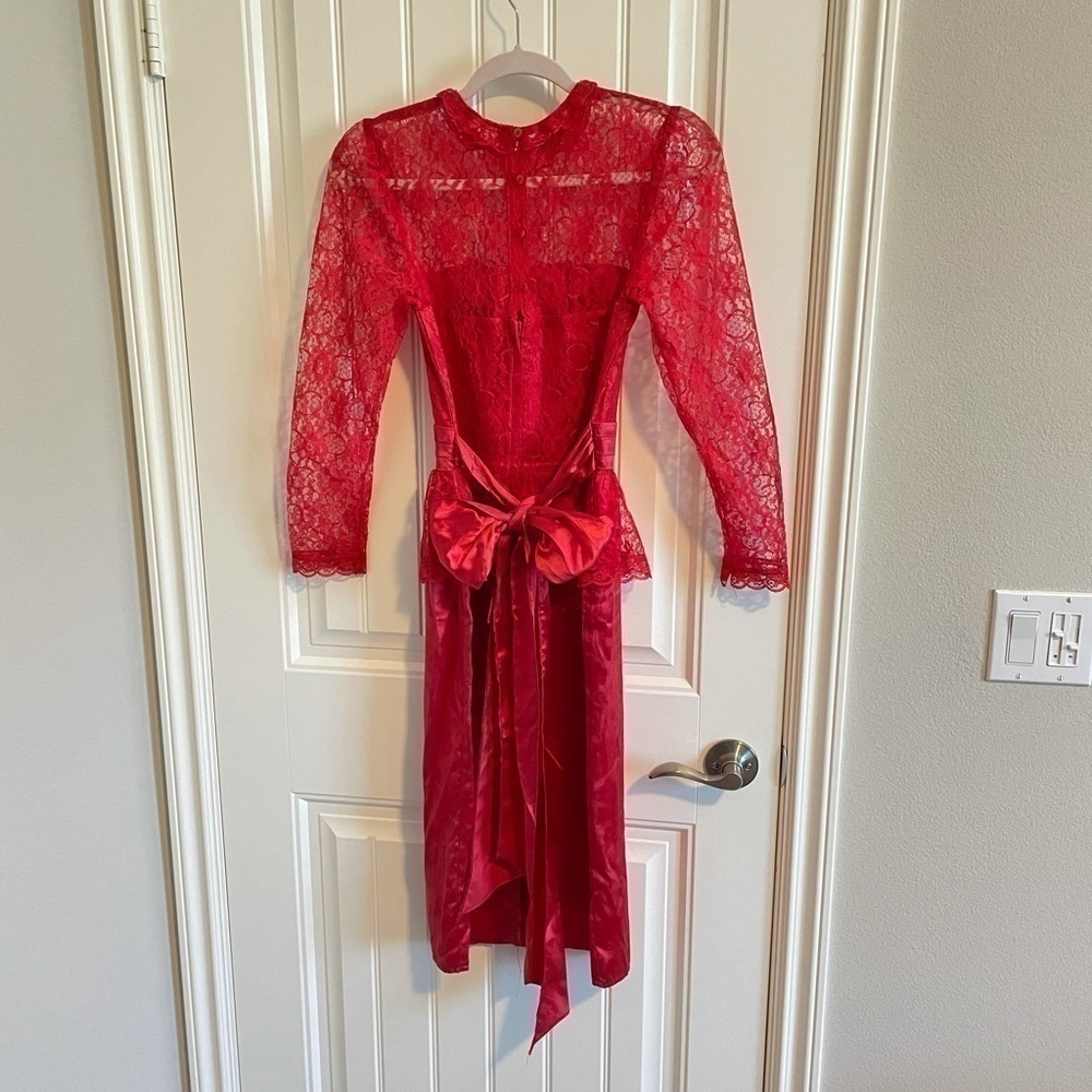 Gunne Sax vintage red lace peplum high neck dress